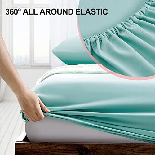 FreshCulture Full Fitted Sheet - Hotel Quality Fitted Sheet - Ultra Soft & Breathable - Brushed Microfiber - Deep Pocket - Cooling Fitted Sheets for Full Size Bed (Spa Blue) - Image 3