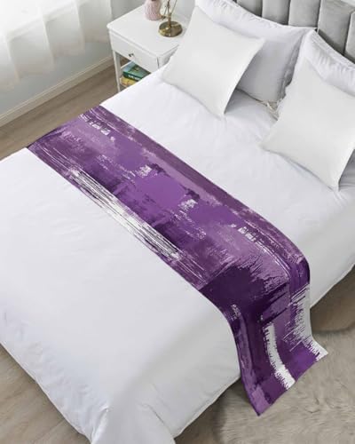 Oil Painting Purple Bed Runner for Full/ Queen Size Bed, Bedspread Protector Slipcover Bed Scarf for Foot Bed Runners & Scarves for Bedroom Hotel 83x20 Inches Modern Geometric Black White Abstract Art by Homechoid