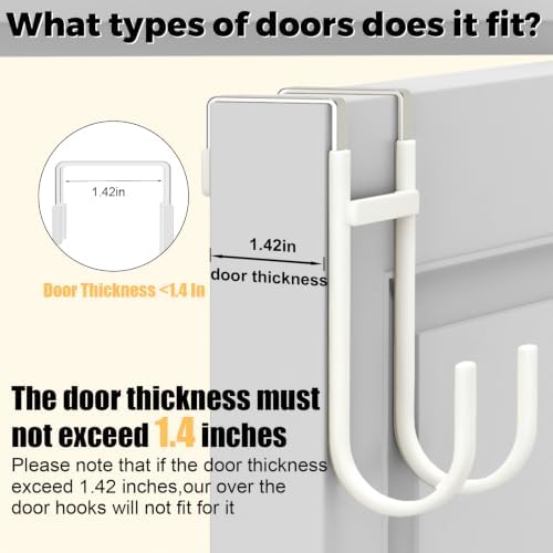 BAKON Over‑the‑Door Hooks, Fits 1‑3/8" Interior Doors, 2 Pack No Drill Anti‑Scratch Rubber Hangers for Coat, Towel, Bag & Key, Bathroom, Bedroom & Kitchen, White - Image 3