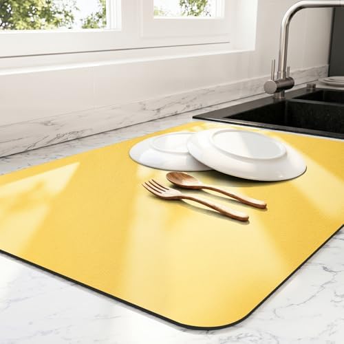 Ecotrim - Dish Drying Mat for Kitchen Counter | Coffee Bar Mat for Countertops | Heat Resistant Drainer Mat with Non-slip Rubber Backed | Hide Stain Kitchen Absorbent Draining Mat | Yellow 18"x28" by Unknown