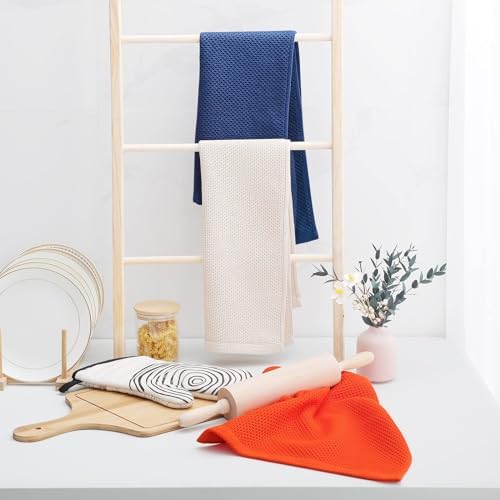Homaxy 100% Cotton Waffle Weave Kitchen Dish Towels 4-Pack, Navy Blue - Image 6