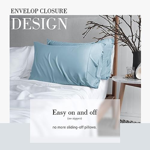 WishSmile Cooling Queen Pillowcases Set of 2 Breathable Cool Silky Soft Rayon Derived from Bamboo Fabric, Moisture Wicking for Hot Sleepers, Hair and Skin Friendly, Light Blue, 2 Pack, 20x30IN - Image 2
