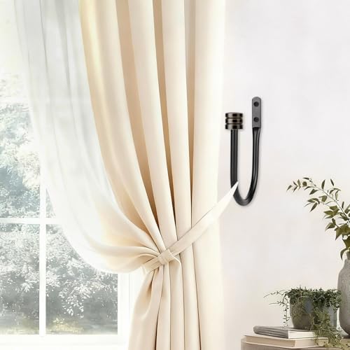TONIAL Curtain Holdbacks, Calssic Cap Finials, Black(1 Pair/2 Pack), Large - Image 5