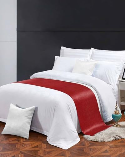 Farmhouse Red Linen Bottom Bed Runners for Bedroom Hotel,Decorative Bedding Scarf Vintage Burlap Christmas Bed End Blanket Bedding Runner Scarves for Twin Size Bed,71x20in - Image 4