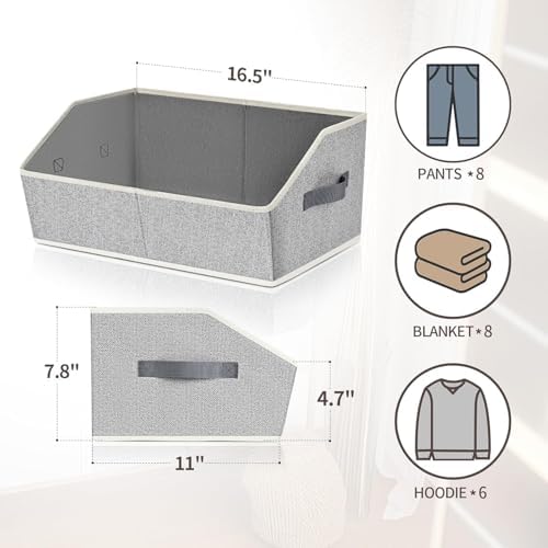 Homsorout Trapezoid Closet Shelf Organizer - Large Baskets for Organizing, Fabric Storage Box for Shelves, Cube Storage Bins for Clothes, Books, Blankets, 3 Pack, Light Gray - Image 2