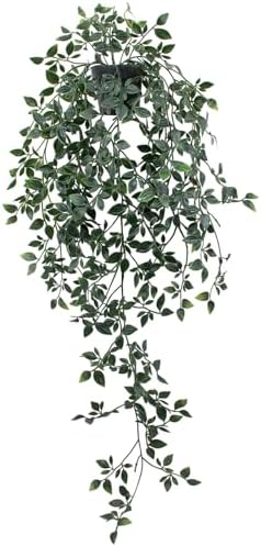 Fake Hanging Plant with Pot Small Artificial Potted Vine Plants 28.7-in Long Faux drooping Foliage Plants for Shelf Home Office Indoor Outdoor Garden Greenery Decor (Black Pot) by LUZOGA