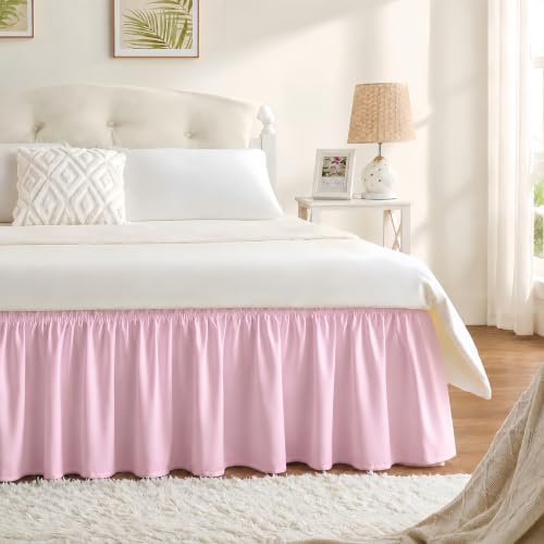 Dusty Pink Bed Skirt King Size 18" Drop, Elastic Wrap Around Bedskirt by RIMELABedSkirt