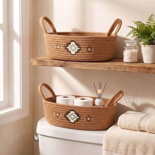 2Pcs Western Cow Toilet Paper Basket for Tank Top Brown Highland Cow Wovern Organizer for Bathroom (Western) - Image 6
