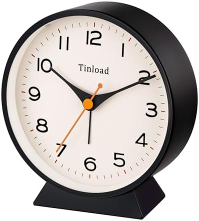 Tinload 4.5" Battery Operated Retro Analog Alarm Clock, Small Silent Bedside Desk Clock,Lighted on Demand, Battery Operated, Snooze, for Living Room, Bedroom, Bedside, Desk(Black) - Image 7