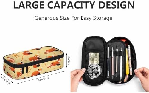 Yekiua Red Panda Pencil Case Organizer Cute Bamboo Bears College Office Big Capacity Pencil Bag - Image 3