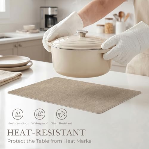 Romanstile Faux Leather Vinyl Placemats Set of 4, Khaki - Image 3