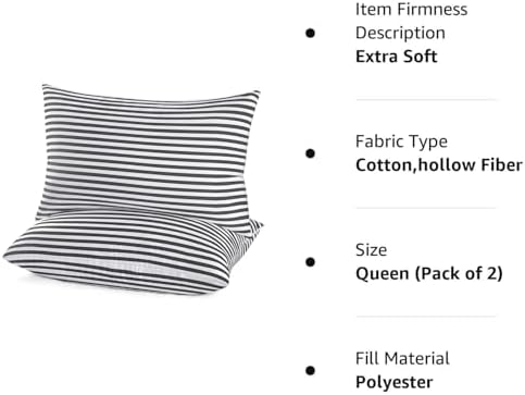 EIUE Bed Pillows for Sleeping 2 Pack Queen Size，Super Soft Down Alternative Microfiber Filled Pillows,Pillows for Side and Back Sleepers,20 x 30 Inches,Striped White Grey - Image 6