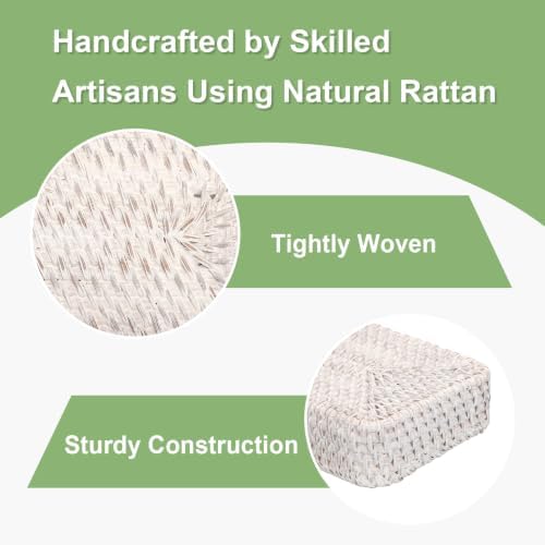 Hipiwe Decorative Key Tray for Entrayway Table Whitewash Rattan Basket Tray - Image 6