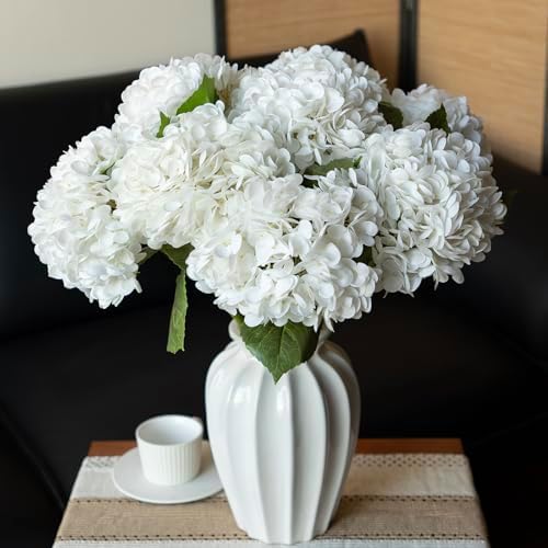 DUYONE 22" Real Soft Touch Hydrangea Artificial Flowers Realistic,Large Long Stem Fake Flowers Full Latex Faux,Wedding Bouquet,Party Home Decor,Garden Office Room Table Centerpieces White 4Pcs - Image 5