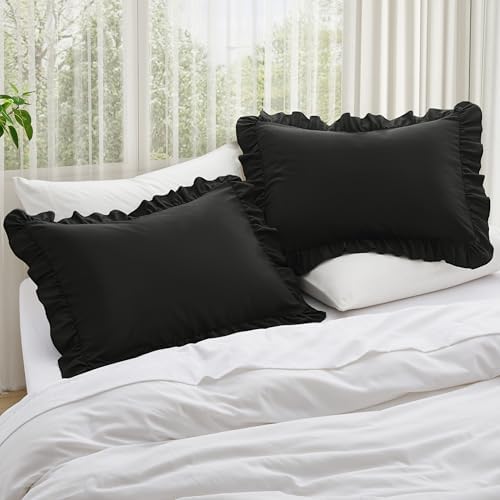 KKJIAF Ruffle Pillow Cases King Size Set of 2, Black - Image 2