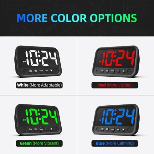 Small LED Digital Clock for Bedroom, Loud Alarm Clock for Heavy Sleepers Adults, Teens | Plug-In Electric Desk Clock | Simple Bedside Nightstand Clock with Adjustable Volume/Brightness/Snooze – Green - Image 6