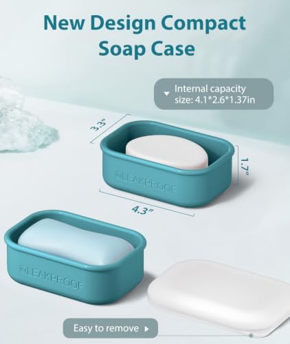 Quatish Compact Leakproof Travel Soap Case, Bar Soap Holder, Bluegreen - Image 2