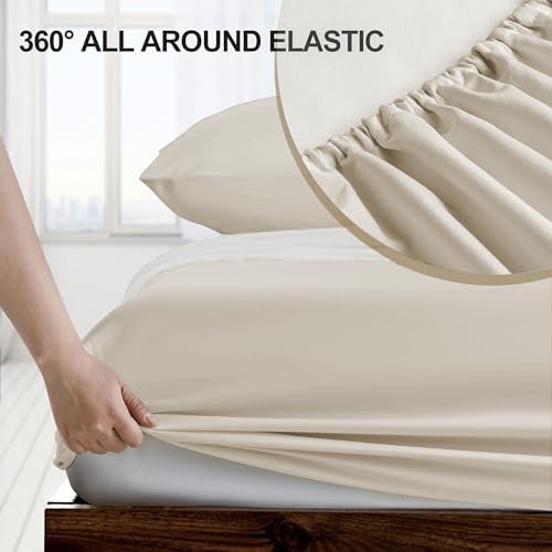 FreshCulture Queen Fitted Sheet - Hotel Quality, Ultra Soft & Breathable Brushed Microfiber, Deep Pocket, Cooling Fitted Sheets for Queen Size Bed (Cream) - Image 3
