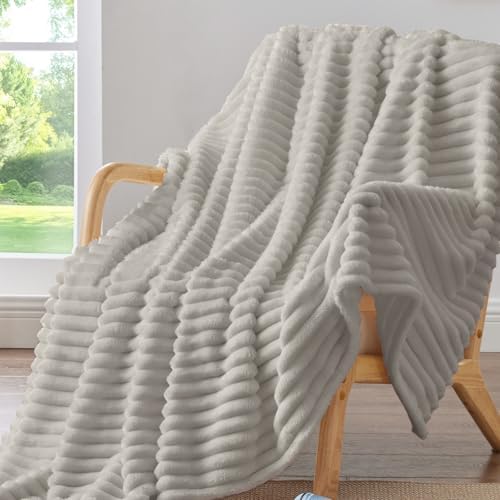 BEDELITE Ribbed Fleece Throw Blanket for Couch, Light Grey, 50"x70" by BEDELITE
