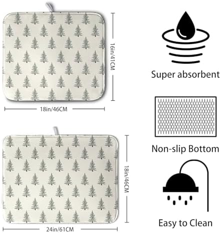 Christmas Tree Dish Drying Mat Winter Xmas Holiday Drying Mats Microfiber Absorbent Dishes Drying Pad Reusable Washable Kitchen Countertop Protector Dish Drainer Rack Mat 18x24 Inch - Image 2