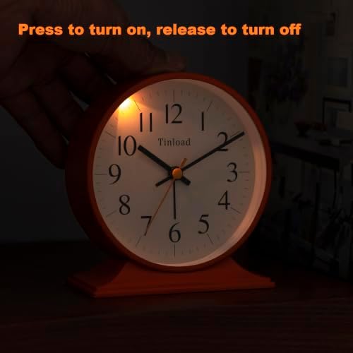 4.5"Retro Analog Alarm Clock,Vintage decor , Super Silent Non Ticking Small Clock with Manual Light, Snooze, Battery Operated, for Bedroom, Living Room, Office,Nightstand, Bedside, Desk ,Table(Orange) - Image 5