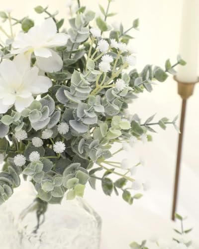 18pcs Artificial Flocked Eucalyptus Stems Faux Greenery Spray,Best Filler Fake Plants for DIY Wedding Bouquet Centerpieces Arrangement - Image 3