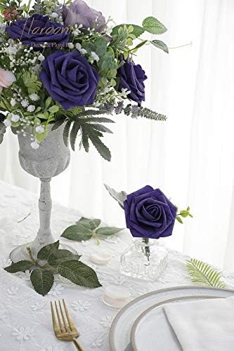 Floroom Artificial Flowers 25pcs Real Looking Violet Purple Foam Fake Roses with Stems for DIY Wedding Bouquets Bridal Shower Centerpieces Floral Arrangements Party Tables Home Decorations - Image 3
