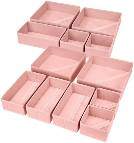 DIMJ Fabric Drawer Organizer Bins - 12 Pack Foldable Sock & Clothes Organizer - Pink by DiMJ