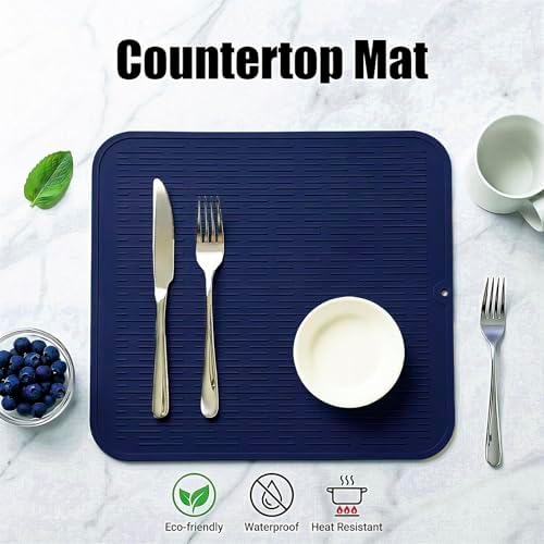 MicoYang Silicone Dish Drying Mat for Multiple Usage,Easy clean,Eco-friendly,Heat-resistant Silicone Mat for Kitchen Counter or Sink,Refrigerator or Drawer Liner Navy Blue XL 18 inches x 16 inches - Image 3