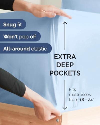 CGK Linens 2 Pack Extra Deep Queen Fitted Sheets - Light Blue - Image 2