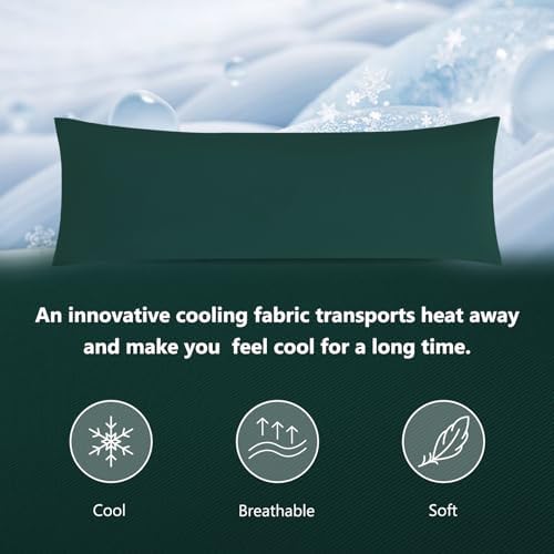 DOWNCOOL Large Body Pillow Insert with Cooling Cover - Soft Long Bed Pillow for Summer - Breathable Full Body Pillow for Adults - 20x54 inch (Green, with Cover) - Image 5
