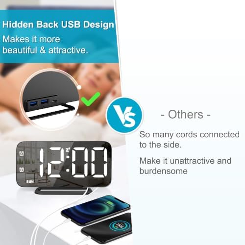JALL Slim LED Digital Alarm Clock, Mirror Surface for Makeup, with Diming, Large Display, Easy Setting, USB Ports, Modern Decor for Bedroom, Desk, Gift for Women, Sister, College Girl, Black - Image 5