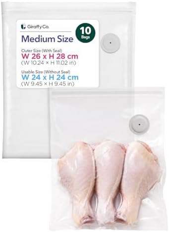 GIRAFFYCO 10 Medium Reusable Vacuum Sealer Bags, 10 x 11 in, Airtight Food by Unknown