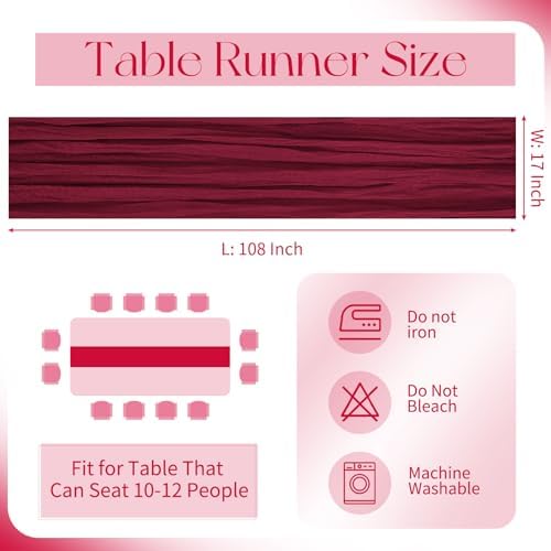 10 Pack Burgundy Cheesecloth Table Runner 17x108 Inch Boho Gauze Cheese Cloth Table Runners for Wedding Party Baby Shower Birthday Home Decor - Image 2