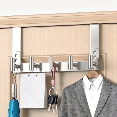 PMMASTO Door Hanger for 1-3/4 Inch Doors, Polished Silver- 5 Hooks, T Shape - Image 3