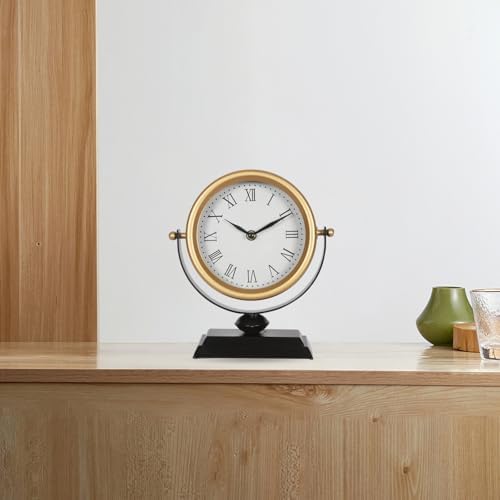 Vintage Table Clock Silent Mantel Gold Analog 8.3×9.1in - Image 4