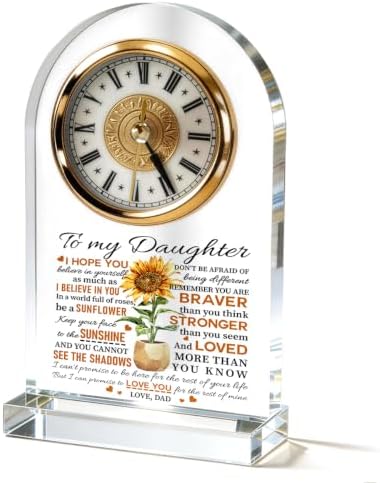 WKYAER Acrylic Desk Clock for Daughter, Motivational Timepiece with Loving Message, Inspirational Keepsake, Sunflower Design, Family Love Gift, Mother's Day Birthday Gift from Daughter, 4.3 x 7.8 in by WKYAER