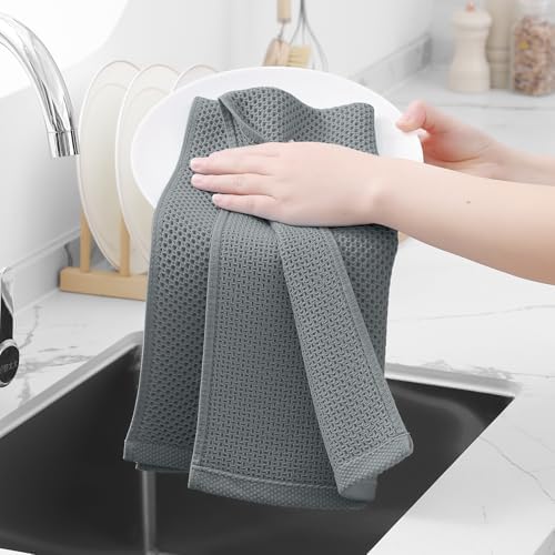 Homaxy 100% Cotton Waffle Weave Kitchen Dish Towels 6-Pack, Grey - Image 4