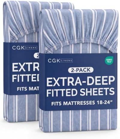 CGK Linens 2 Pack Extra Deep Twin XL Fitted Sheets - Blue Stripes by CGKUnlimited