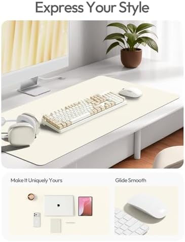 YSAGi Leather Desk Pad Protector, Office Desk Mat, Large Mouse Pad, Non-Slip PU Leather Desk Blotter, Laptop Desk Pad, Waterproof Desk Writing Pad for Office and Home (Cream, 23.6" x 13.8") - Image 2