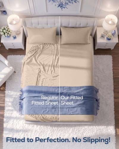 Pack of 2 Twin XL Fitted Sheet, Fits Up to 15 Inch Deep Pocket, Beige - Image 3