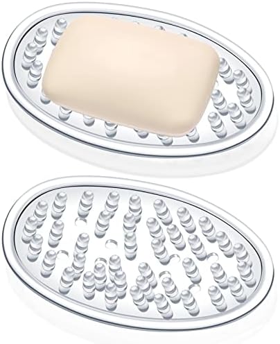 2 Pcs Soap Dish with Holes for Kitchen Bathroom, Clear by Yoande