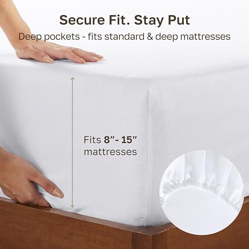 Pack of 2 100% Cotton Sateen Twin Size Fitted Sheet, White - Image 5