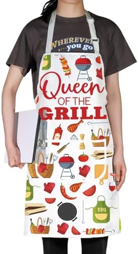 WZMPA Queen Of The Grill Kitchen Apron Queen Griller Gift Queen BBQ Adjustable Apron With Pockets Queen Grilling Merchandise - Image 5