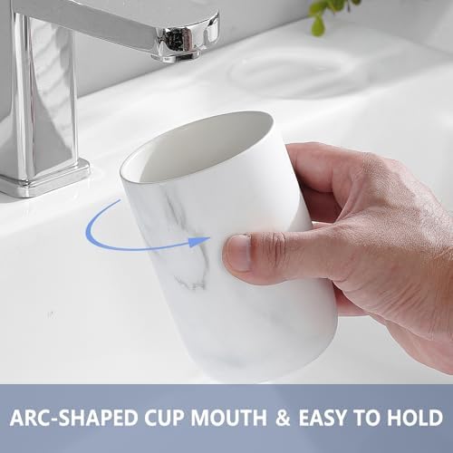 Marble Toothbrush Holders - 2 Ceramic Toothbrush Holders for Bathrooms Toothbrush Toothpaste Holders Set, White Bathroom Tumbler Cups Reusable Toothbrush Mouthwash Cup, Bathroom Counter Organizer. - Image 4
