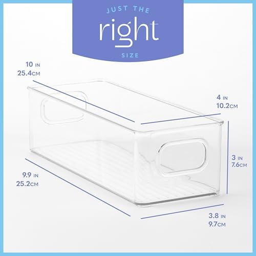 Plastic Food Storage Clear Container 2 Pack Bin with Handles for Organizing Kitchen, Pantry, Refrigerator, Freezer, Pantry, Cabinet, Closet, Bathroom. Stackable 10”x4”x3” - Image 3