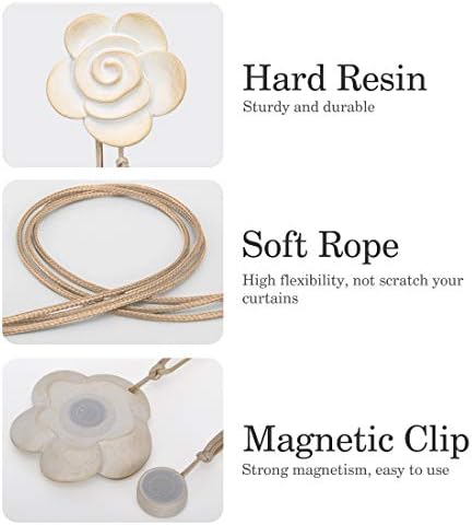 Lewondr Magnetic Curtain Tiebacks, Flower Vintage Curtain Holdbacks, Beige - Image 2
