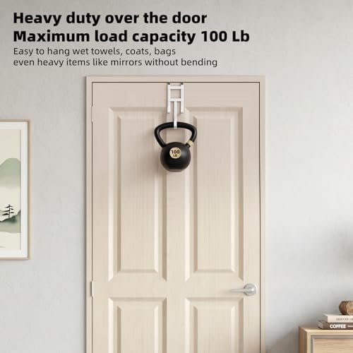 2 Packs Over-the-Door Hooks, Fits 1 1/2 Inch Interior Doors, No Installation Required, 100 Lb Heavy Duty with Rubber Anti-Scratch, Space-Saving Hangers for Bathroom, Bedroom, Kitchen, Office, White - Image 4