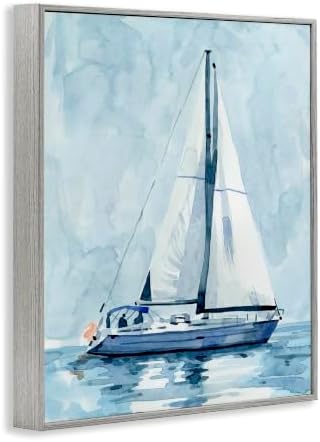 'Nautical Blue Sailboat Tranquil Coastal Water'| Framed Giclee Art - Image 2