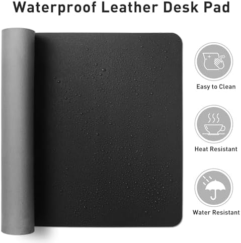 Aothia Non-Slip Waterproof PU Leather Desk Pad Protector for Mouse, Writing Desk, Office, Home, Laptop Blotter, 23.6" x 13.7", Black - Image 6